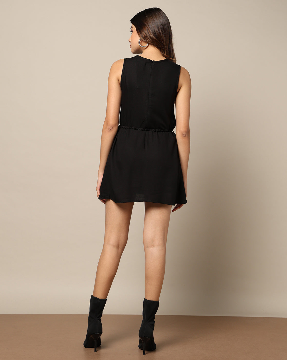 Dyed Sleeveless Pleated Tie-Waist Dress