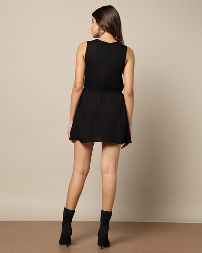 Dyed Sleeveless Pleated Tie-Waist Dress