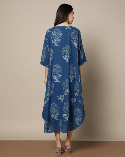 Indigo Dyed Dabu Hand Block Printed Free Size Dress
