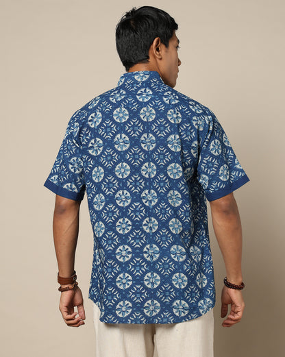 Men's Dabu Printed Indigo Dyed Shirt