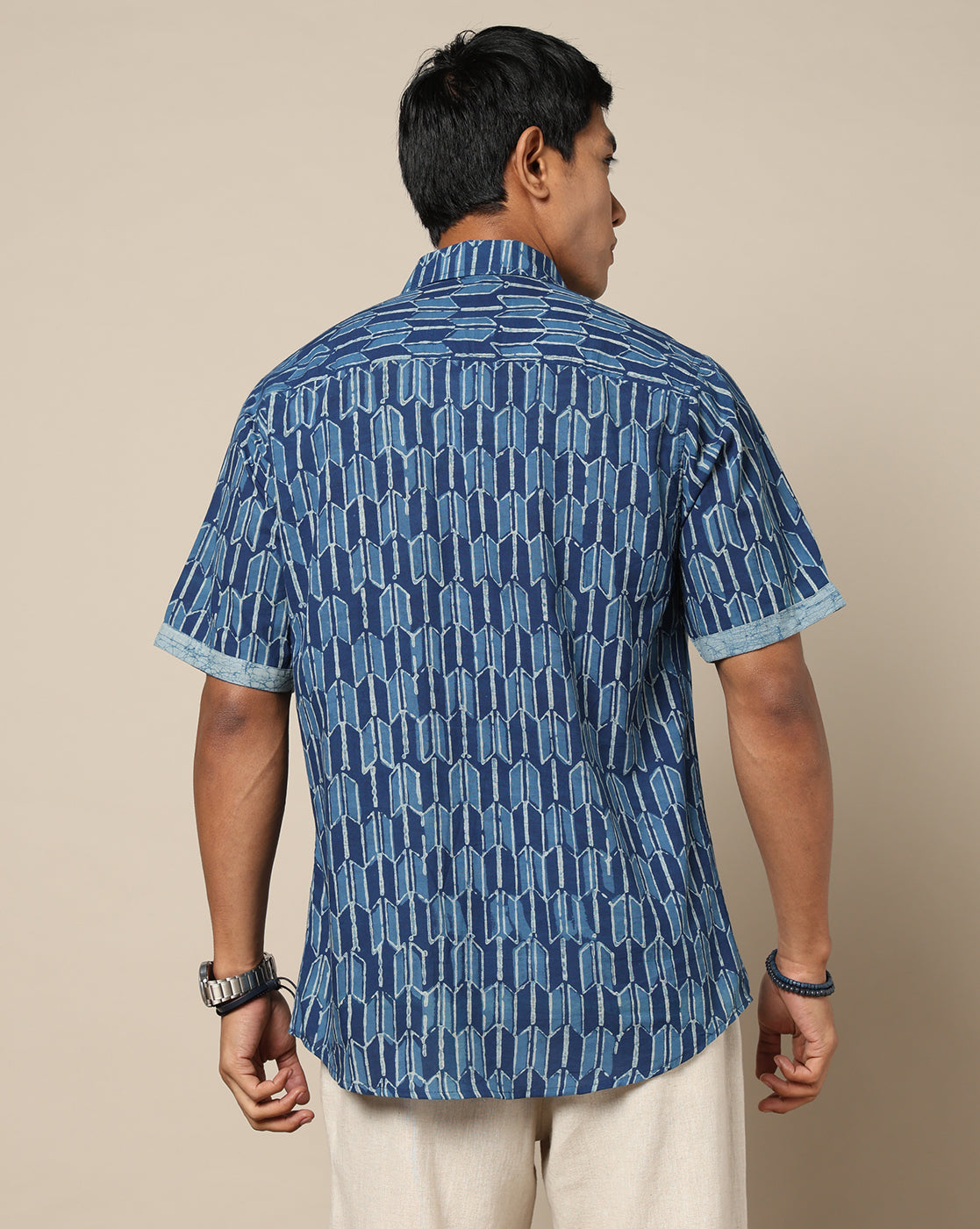 Men's Dabu Printed Indigo Dyed Shirt
