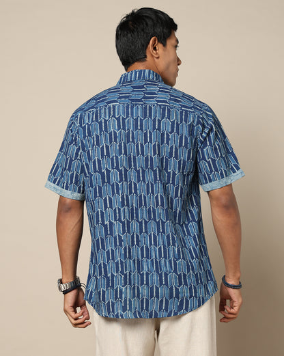 Men's Dabu Printed Indigo Dyed Shirt