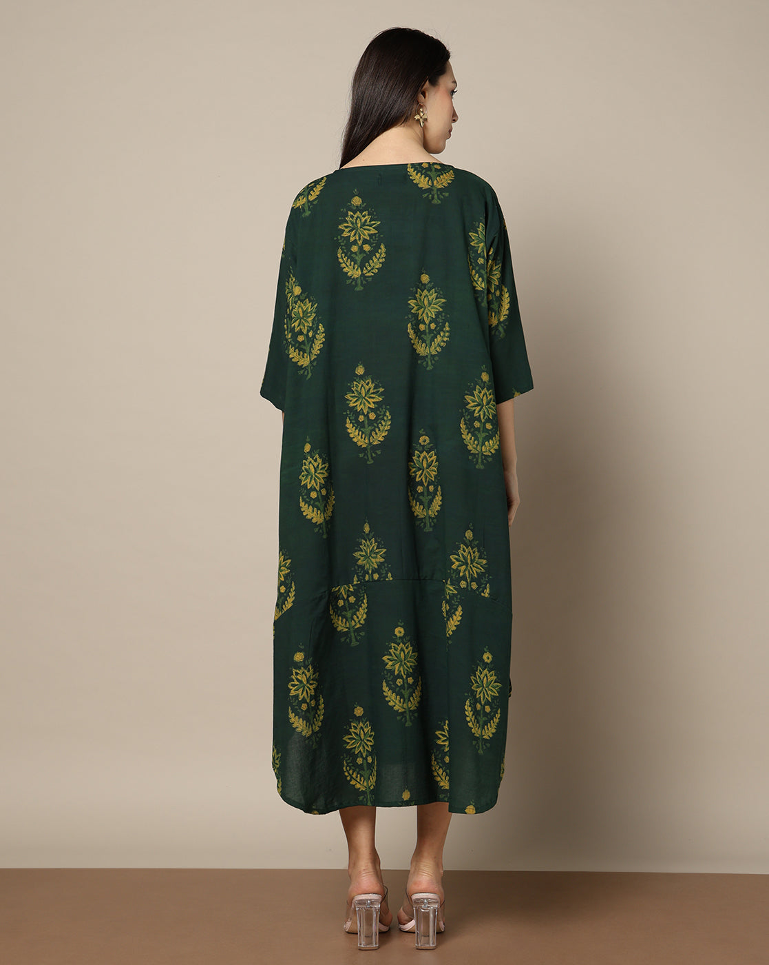 Indigo Nashpal Dyed Hand Block Printed Free Size Dress