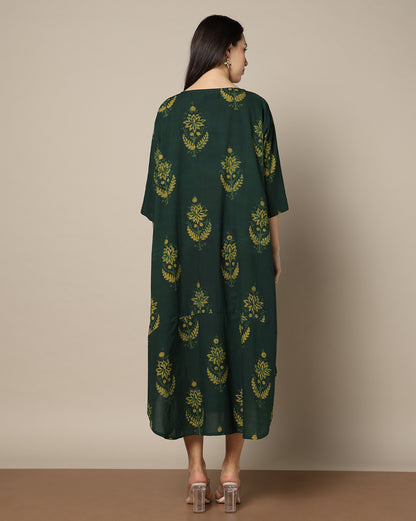 Indigo Nashpal Dyed Hand Block Printed Free Size Dress