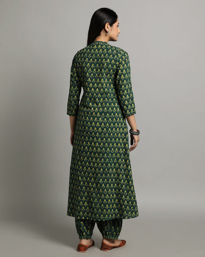 Indigo Nashpal Dyed Dabu Hand Block Printed Long Kurta