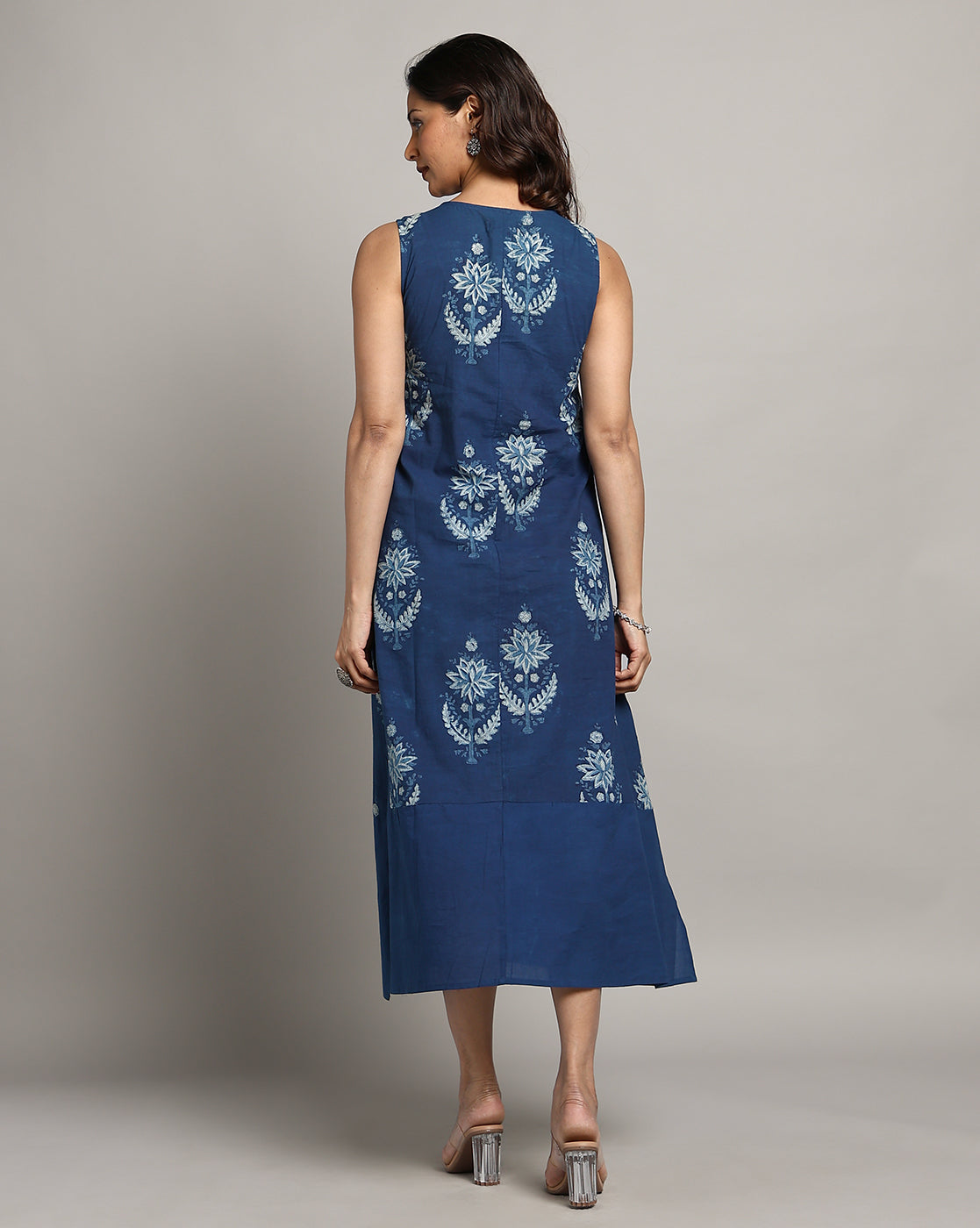 Indigo Dyed Dabu Printed Sleeveless Dress