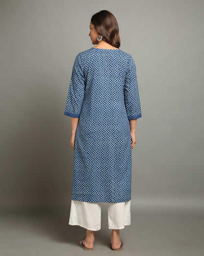 Indigo Dyed Dabu Hand Block Printed Long Kurta