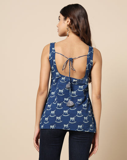 Hand Block Horse Printed Cotton Short Kurti Top