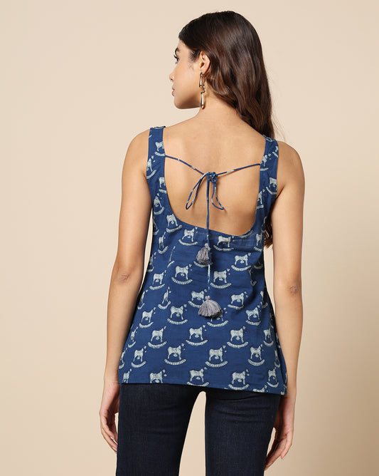 Hand Block Horse Printed Cotton Short Kurti Top
