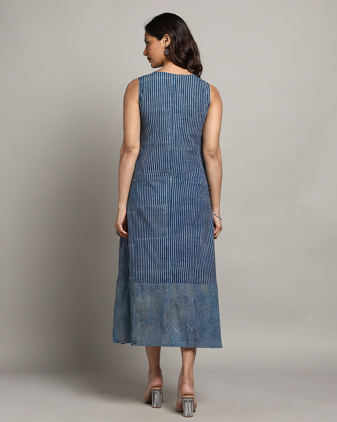 Indigo Dyed Dabu Printed Sleeveless Dress