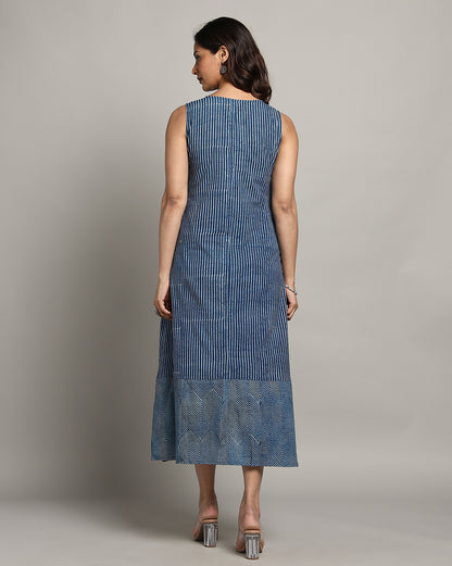 Indigo Dyed Dabu Printed Sleeveless Dress