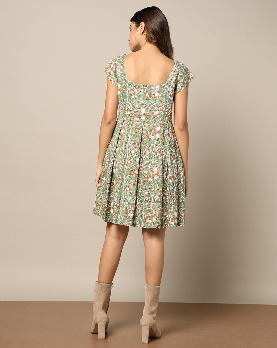 Natural Dyed Hand Block Printed Short Dress Short Sleeves