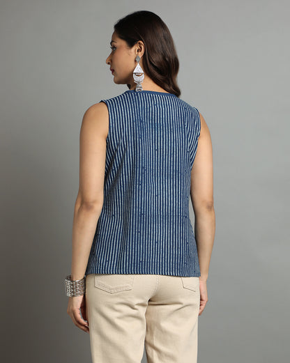 Indigo Dyed Dabu Printed Silli Pintuk Top