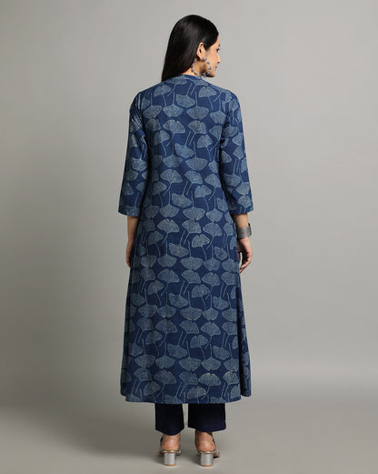 Indigo Dyed Dabu Hand Block Printed Long Kurta