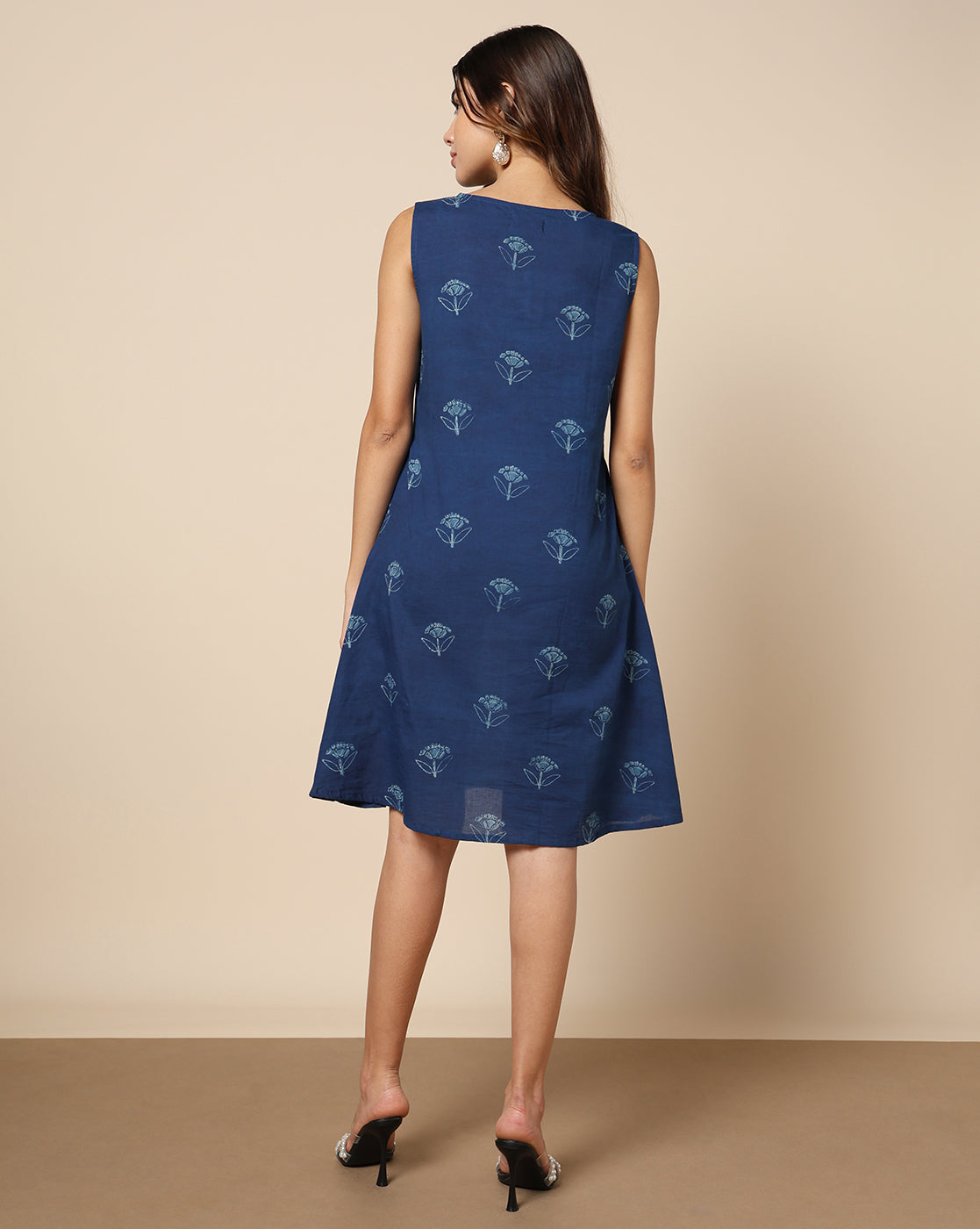 Natural Indigo Dyed Dabu Hand Block Print Short Dress