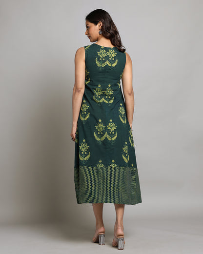 Indigo Nashpal Dyed Dabu Printed Sleeveless Dress