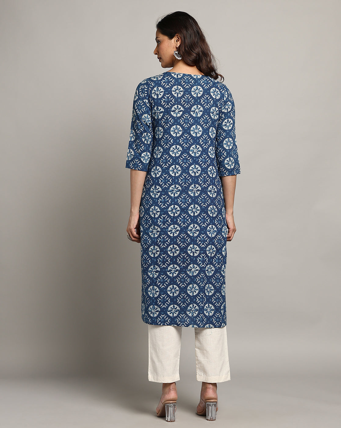Indigo Dyed Dabu Printed Cotton Long Kurta