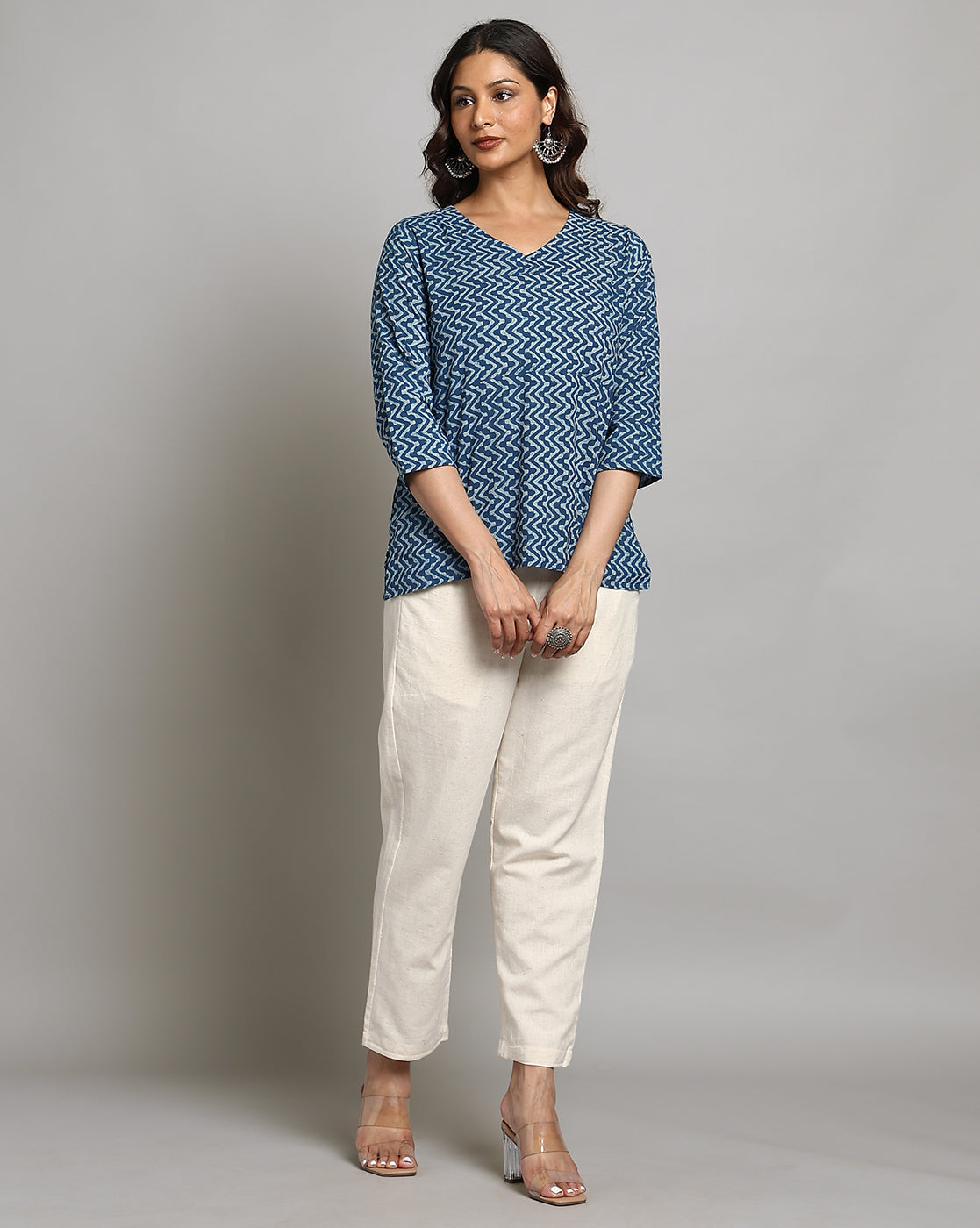 Indigo Dyed and Dabu Printed Top
