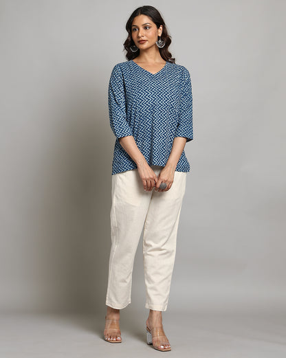 Indigo Dyed and Dabu Printed Top