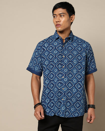 Men's Dabu Printed Indigo Dyed Shirt