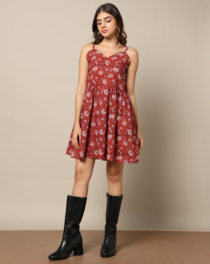 Natural Dyed Hand Block Printed Short Dress (Skater or Spaghetti)