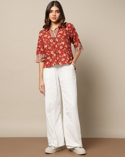 Flower zaal Peach Collar Top
