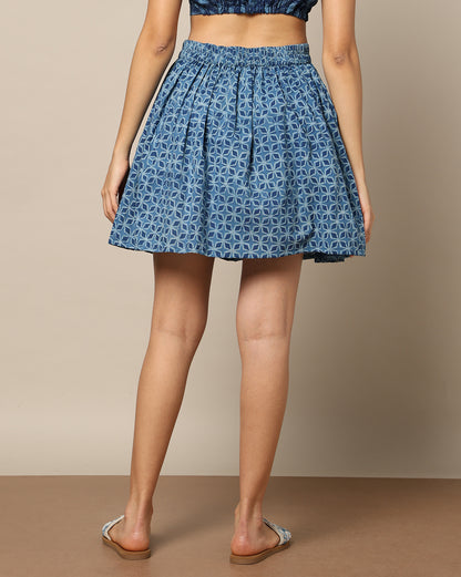 Natural Indigo Dyed Dabu Hand Block Printed Short Skirt