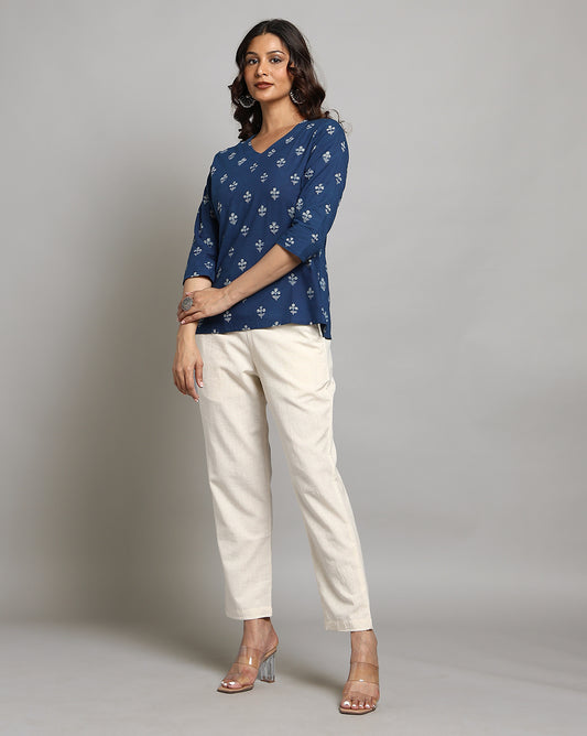 Indigo Dyed and Dabu Printed Top