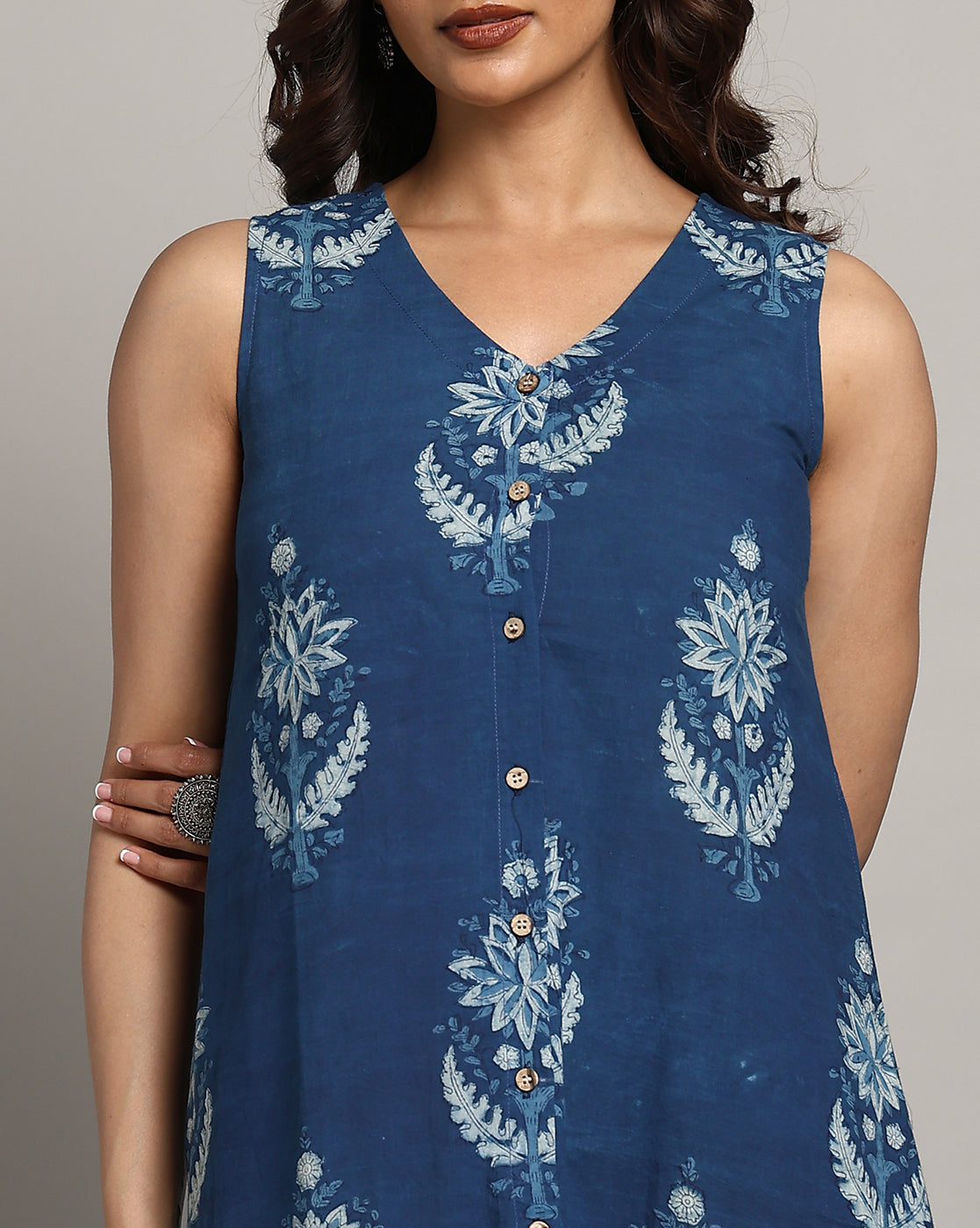 Indigo Dyed Dabu Printed Sleeveless Dress
