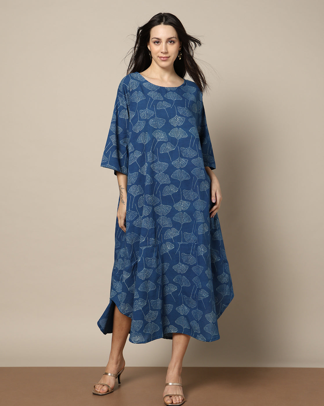 Indigo Dyed Dabu Hand Block Printed Free Size Dress
