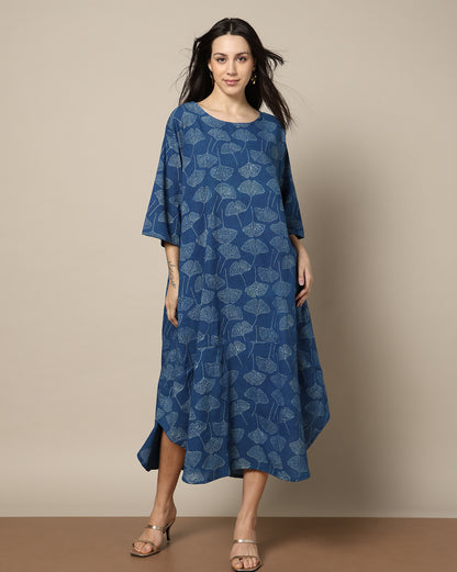 Indigo Dyed Dabu Hand Block Printed Free Size Dress