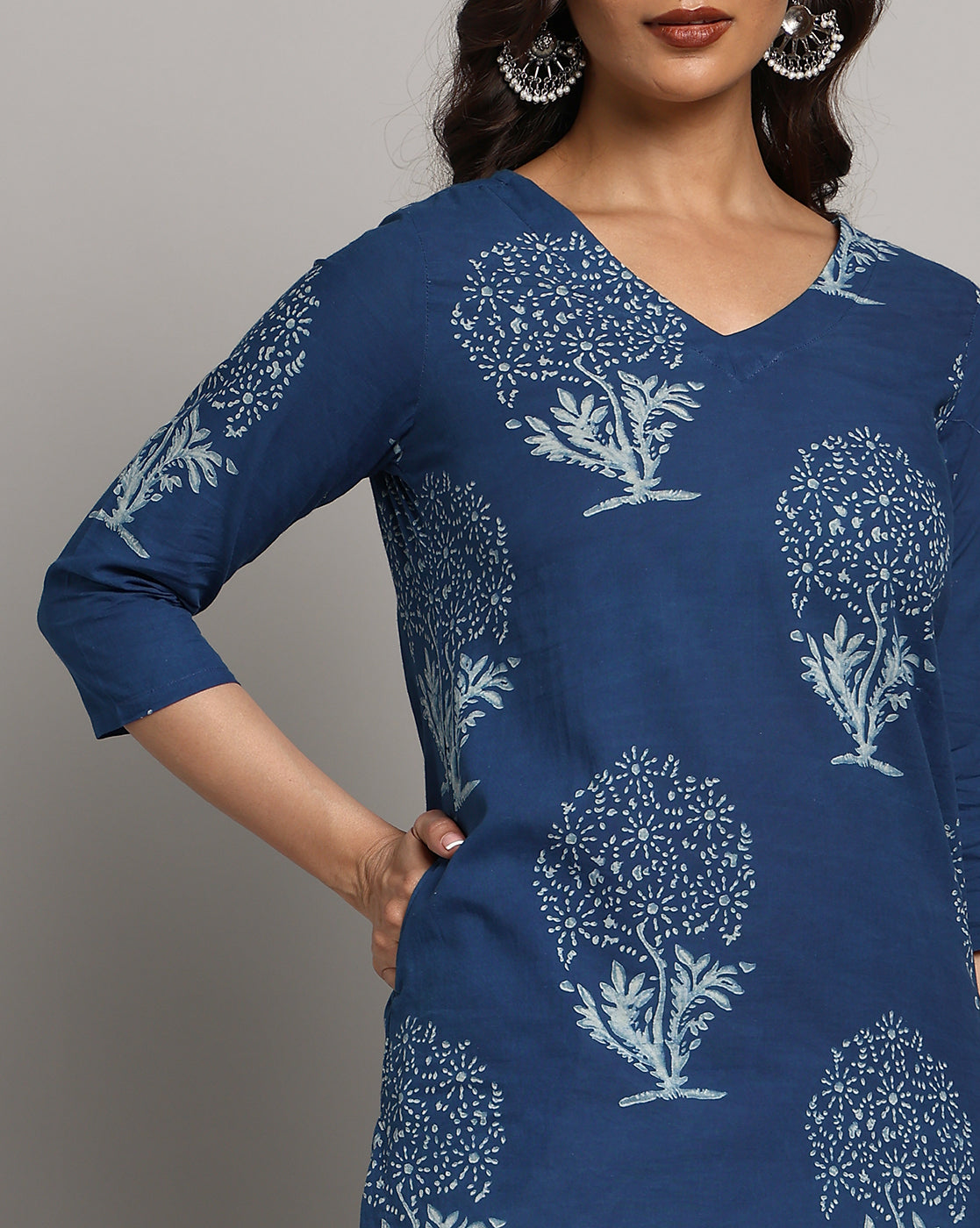 Indigo Dyed Dabu Printed Cotton Long Kurta