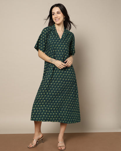 Indigo Nashpal Dyed Dabu Hand Block Printed Long Dress