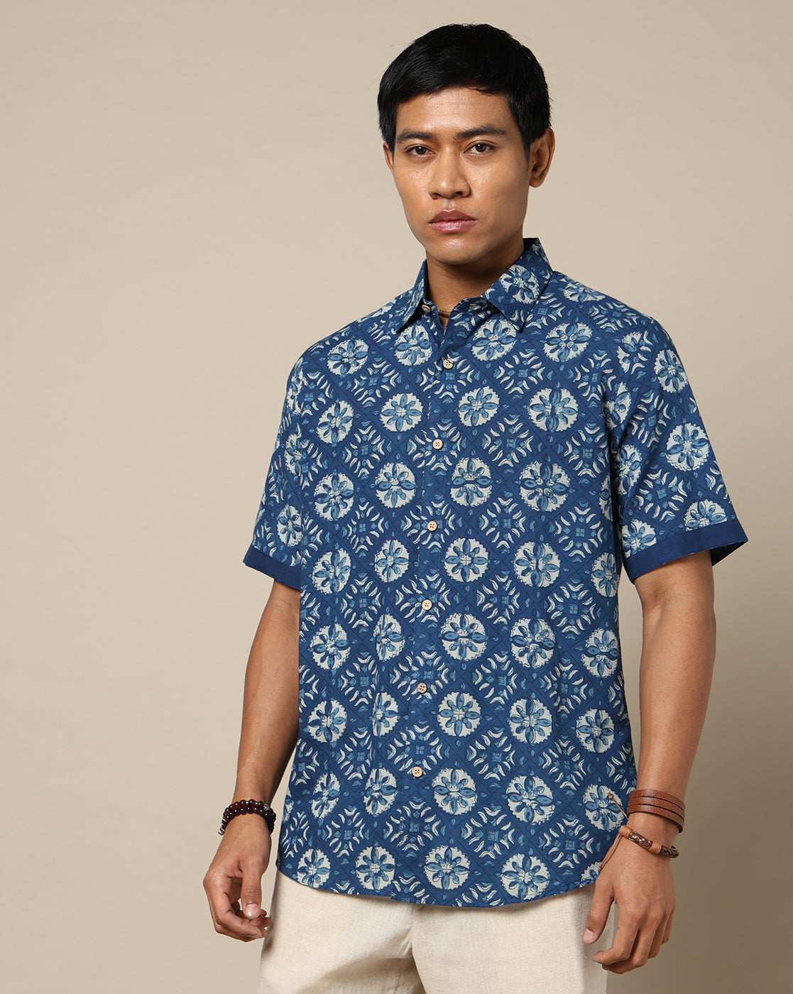 Men's Dabu Printed Indigo Dyed Shirt