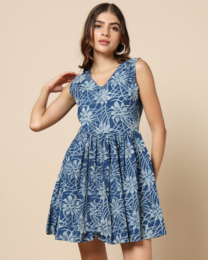 Natural Dyed Hand Block Printed Short Dress Sleeveless