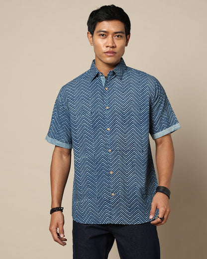 Men's Dabu Printed Indigo Dyed Shirt