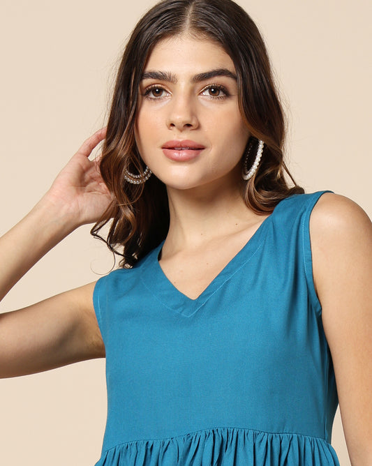 Plain Dyed Sleeveless Short Dress