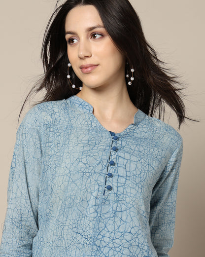 Indigo Dyed Dabu Hand Block Printed Long Kurta