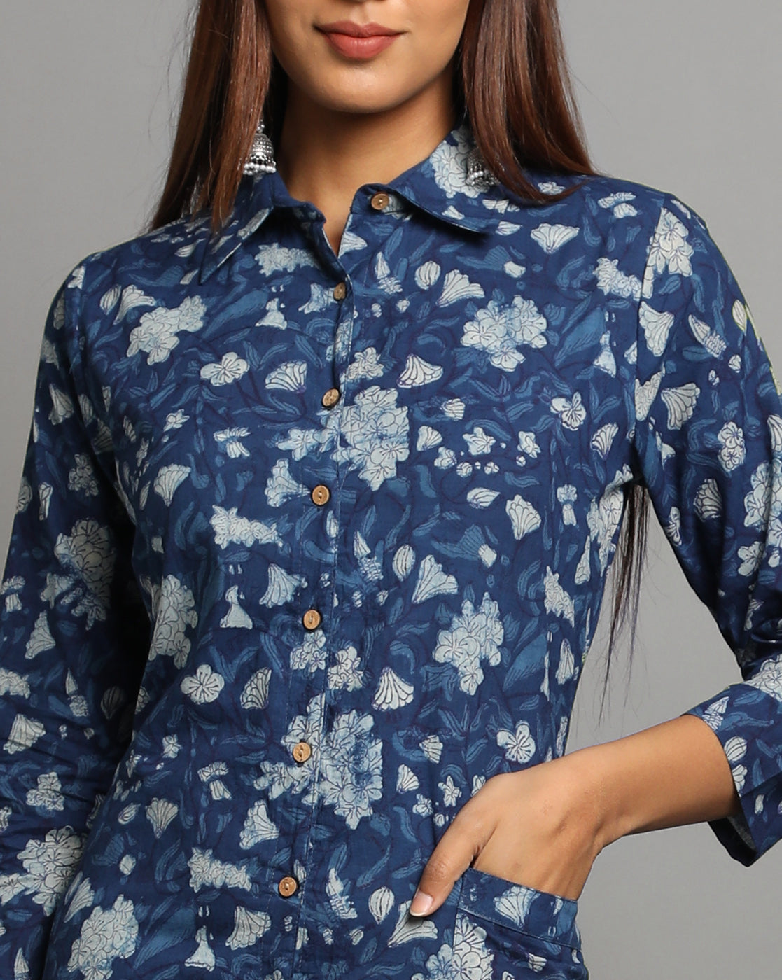 Indigo Dyed Dabu Printed Parizaal Long Dress