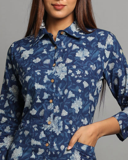 Indigo Dyed Dabu Printed Parizaal Long Dress