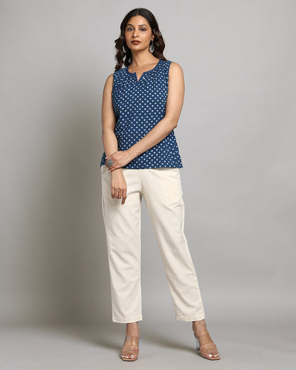 Indigo Dyed and Dabu Printed Top