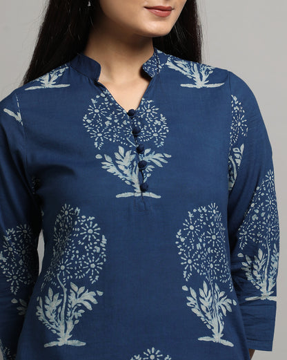 Indigo Dyed Dabu Hand Block Printed Long Kurta