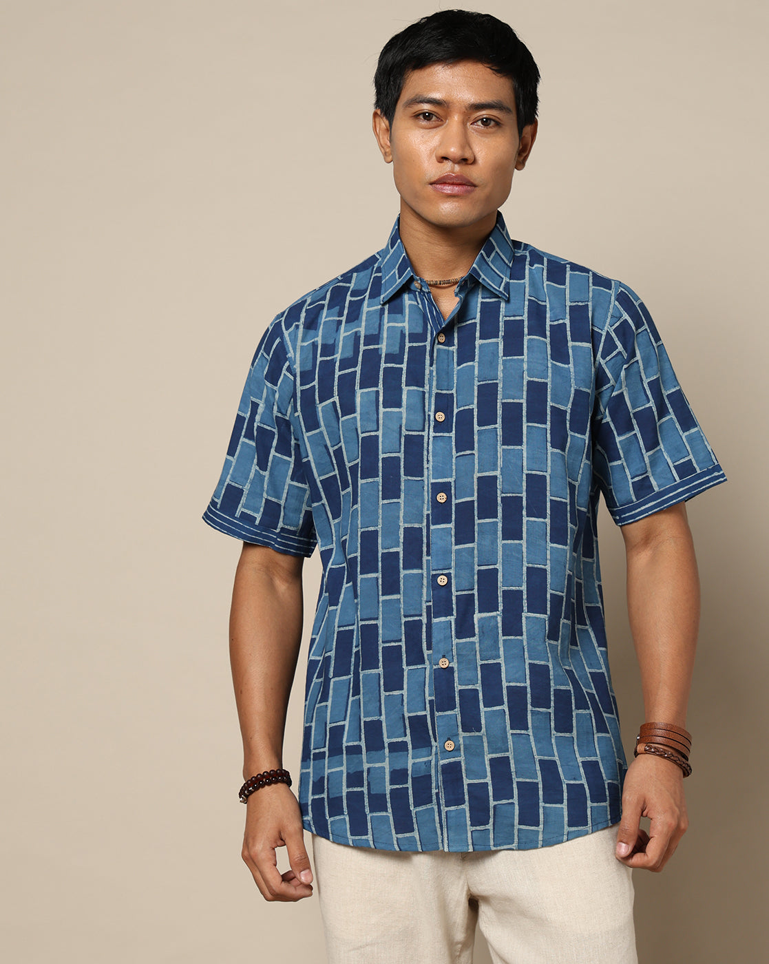 Men's Dabu Printed Indigo Dyed Shirt