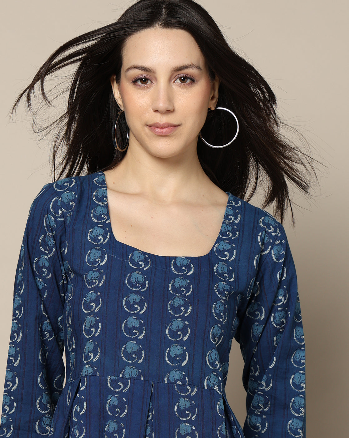 Indigo Dyed Dabu Hand Block Printed Long Dress