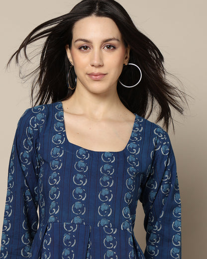 Indigo Dyed Dabu Hand Block Printed Long Dress