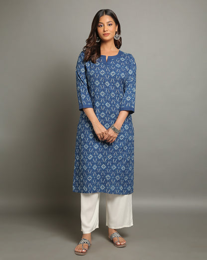 Indigo Dyed Dabu Hand Block Printed Long Kurta