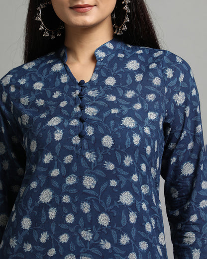 Indigo Dyed Dabu Hand Block Printed Long Kurta