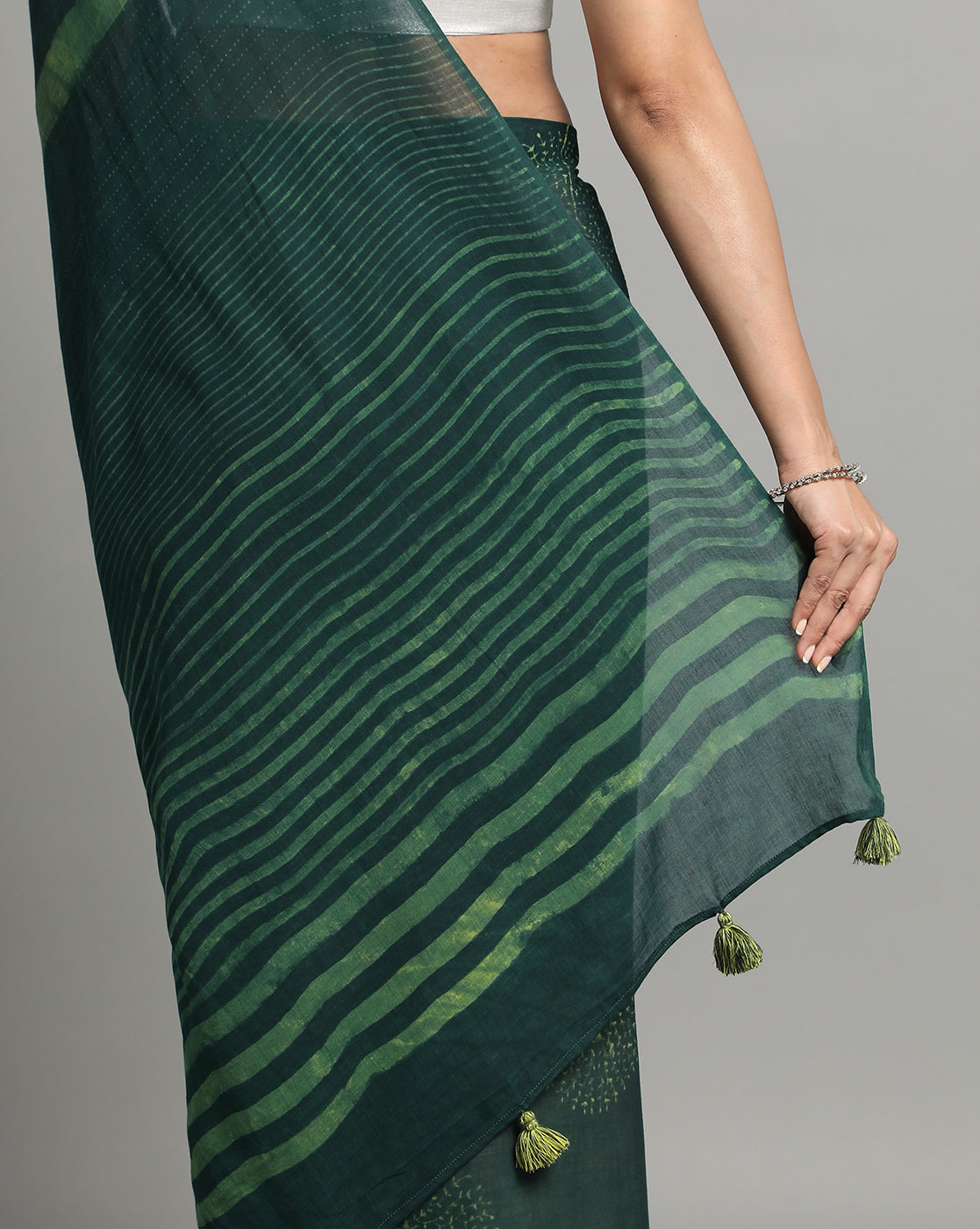 Natural Indigo Dyed Dabu Hand Block Printed Cotton Saree