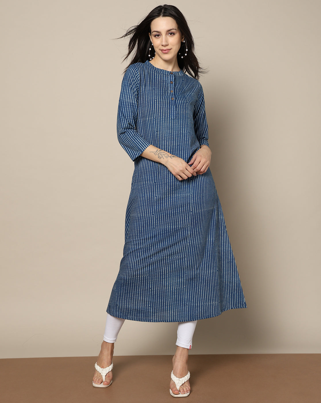 Indigo Dyed Dabu Hand Block Printed Long Kurta