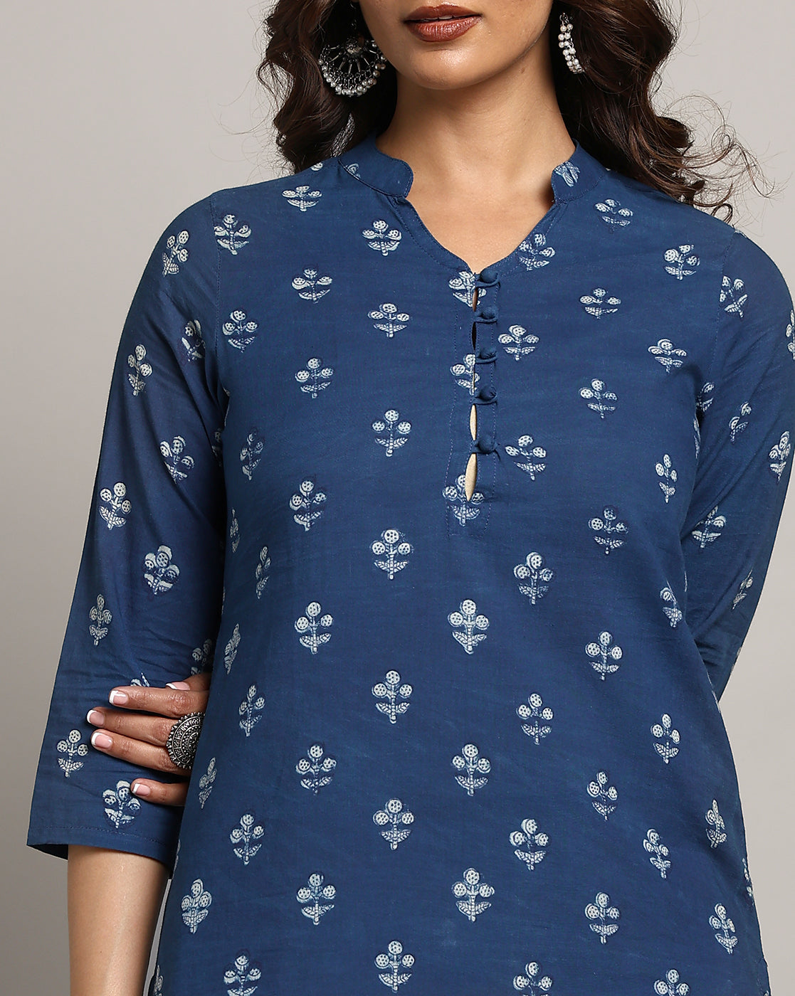 Indigo Dyed Dabu Printed Cotton Long Kurta